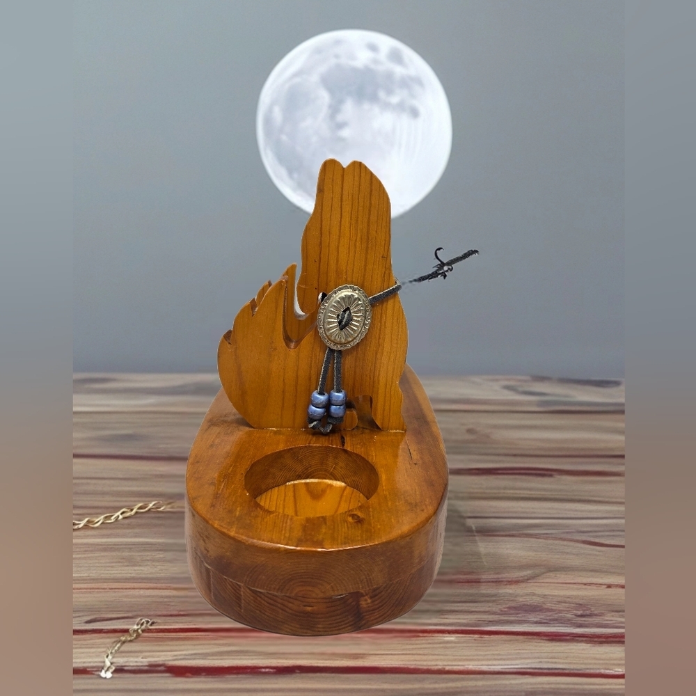 Wooden Handmade Napkin, Salt & Pepper Shaker Holders Coyotes Howling At The Moon